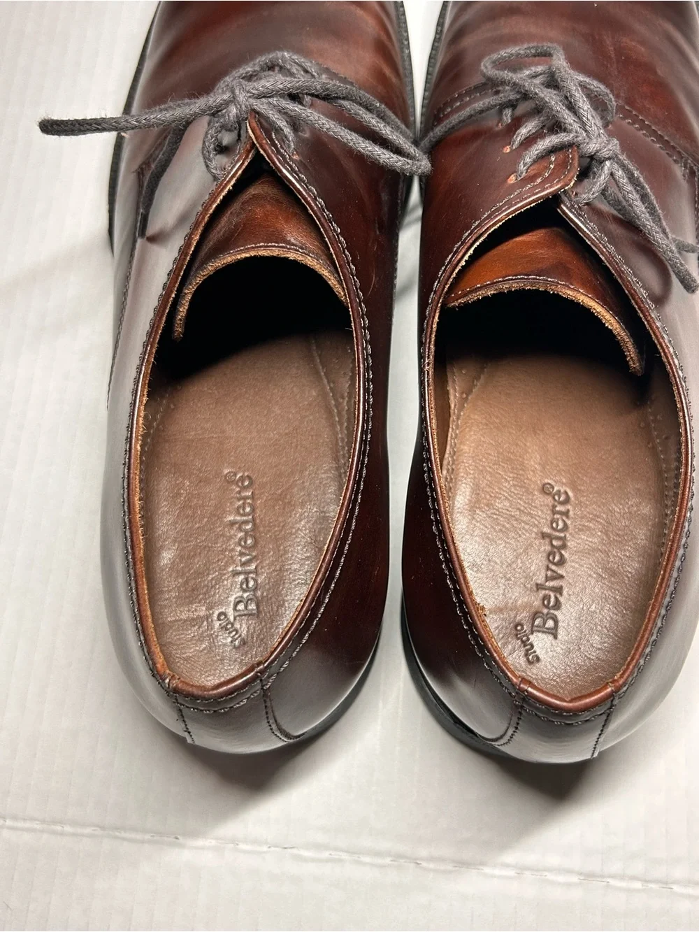Men’s Belvedere Brown Leather Derby Dress Shoes Size 12